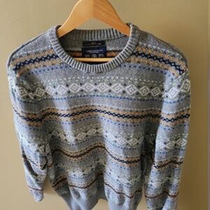American Eagle Mens Gray Fair Isle Knit Crewneck Sweater Athletic Fit Size XXL
